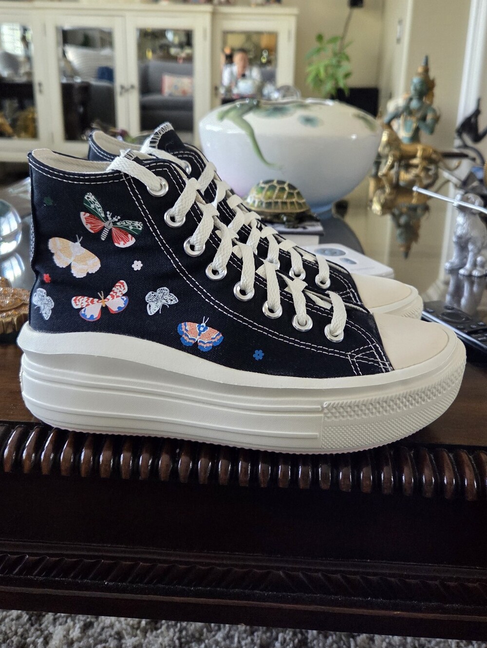 Converse Chuck Taylor Black High-Top Platform Sneakers with Butterfly Print